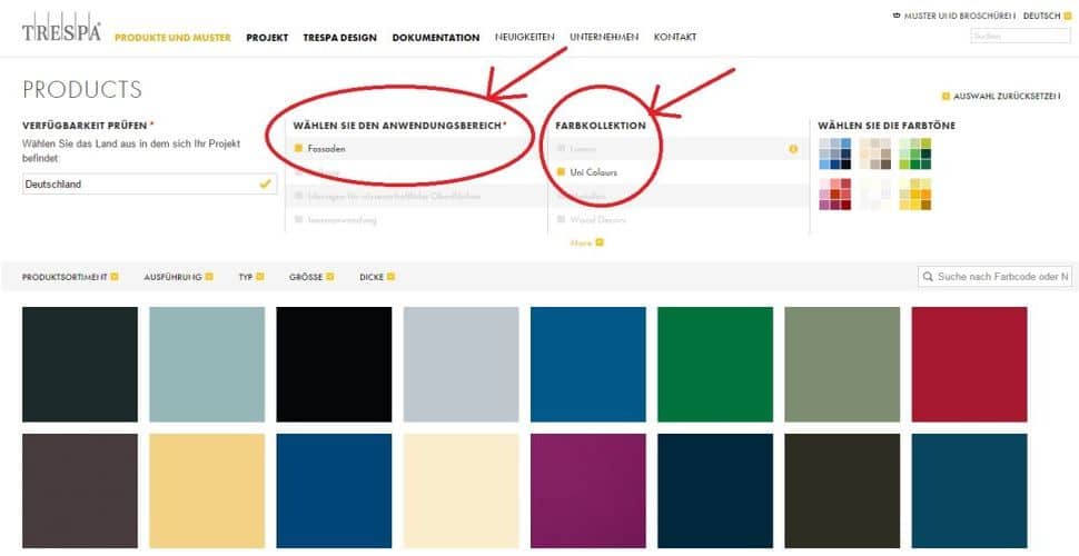 Trespa Auswahl für Kollektion und Anwendungsbereich