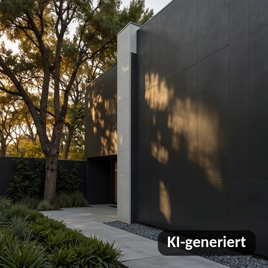 Hinterlüftete HPL-Fassade in Anthrazit an einem Wohnhaus